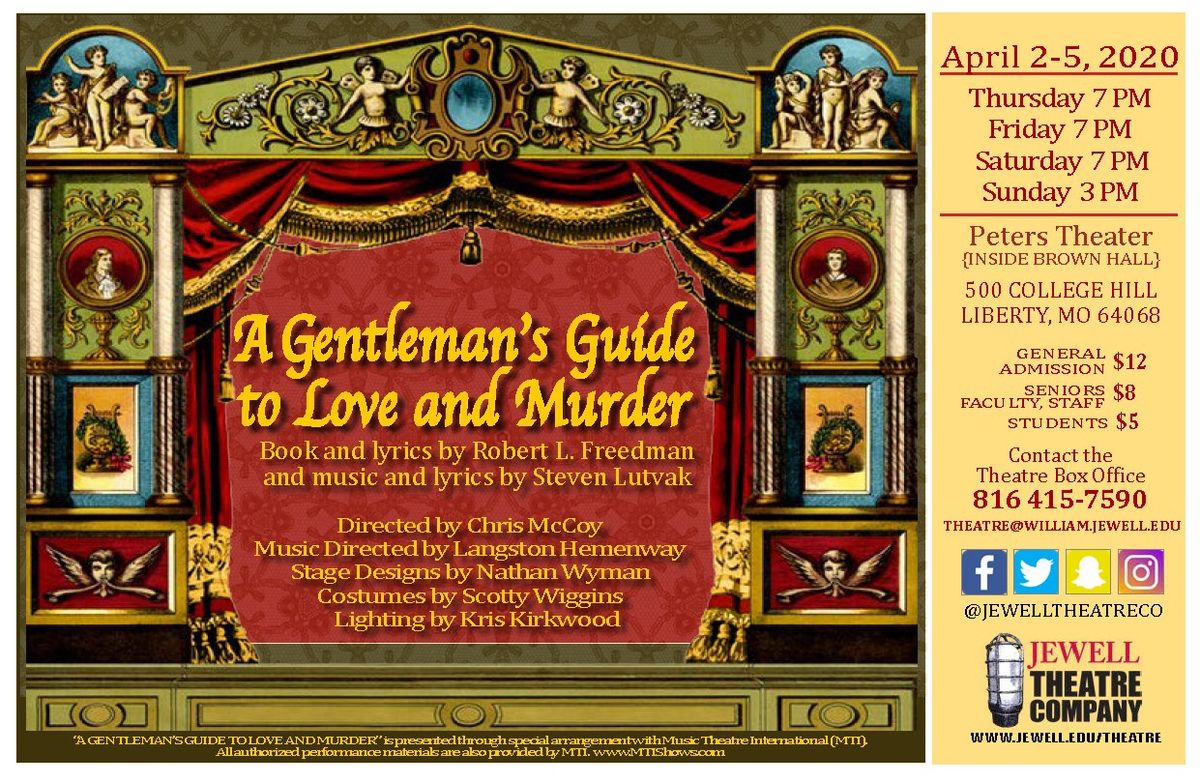 William Jewell College's poster for upcoming performance "A Gentleman's Guide To Love and Murder"