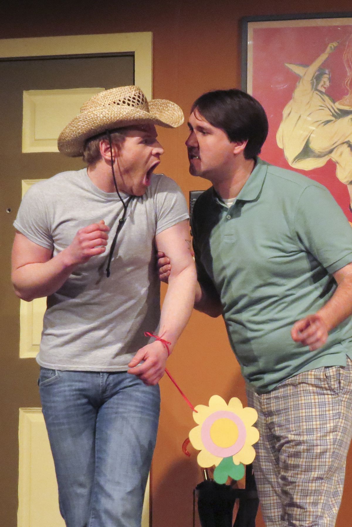 Cowboy (Tom Bryda) is reprimanded by Emory (Matthew Pechous) for arriving early to the party.
Photo by Arienne Davey