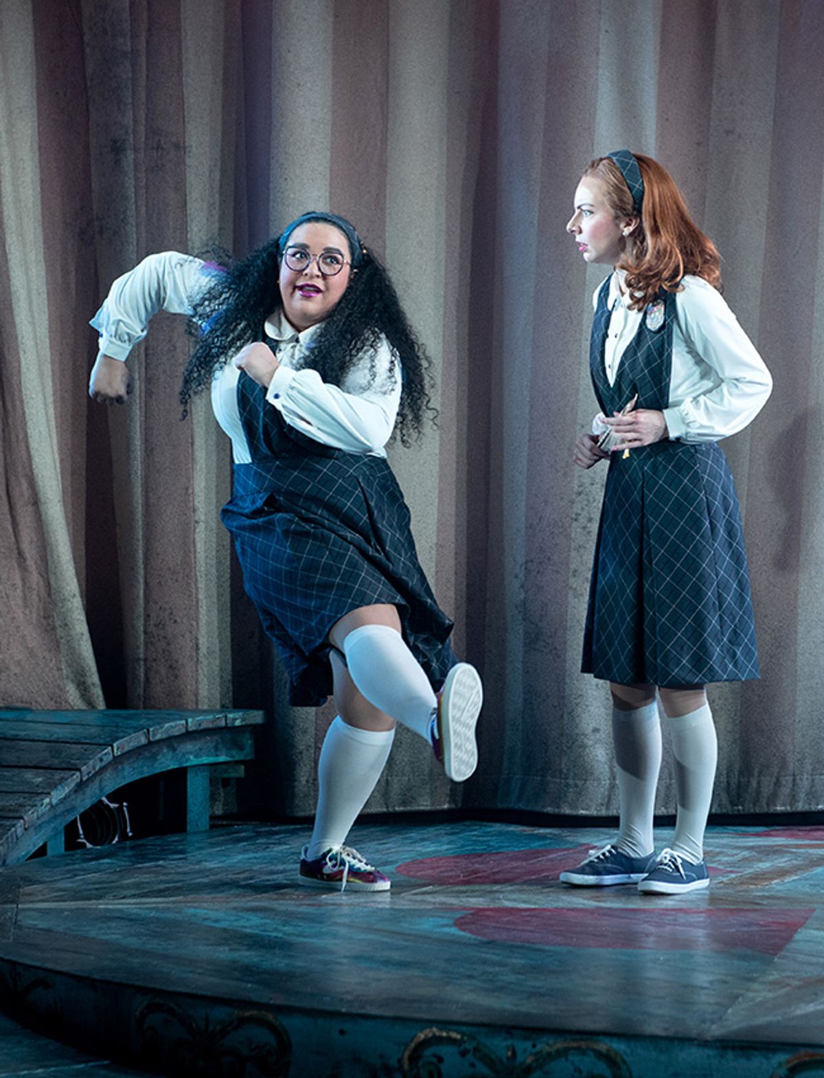 (l to r) Gabrielle Dominique (Constance Blackwood) and Shinah Hey (Ocean O’Connell Rosenberg) in Ride the Cyclone running January 13 through February 19 at Arena Stage at the Mead Center for American Theater. Photo by Margot Schulman. (l to r) Gabrielle Dominique (Constance Blackwood) and Shinah Hey (Ocean O’Connell Rosenberg) in Ride the Cyclone running January 13 through February 19 at Arena Stage at the Mead Center for American Theater. Photo by Margot Schulman.