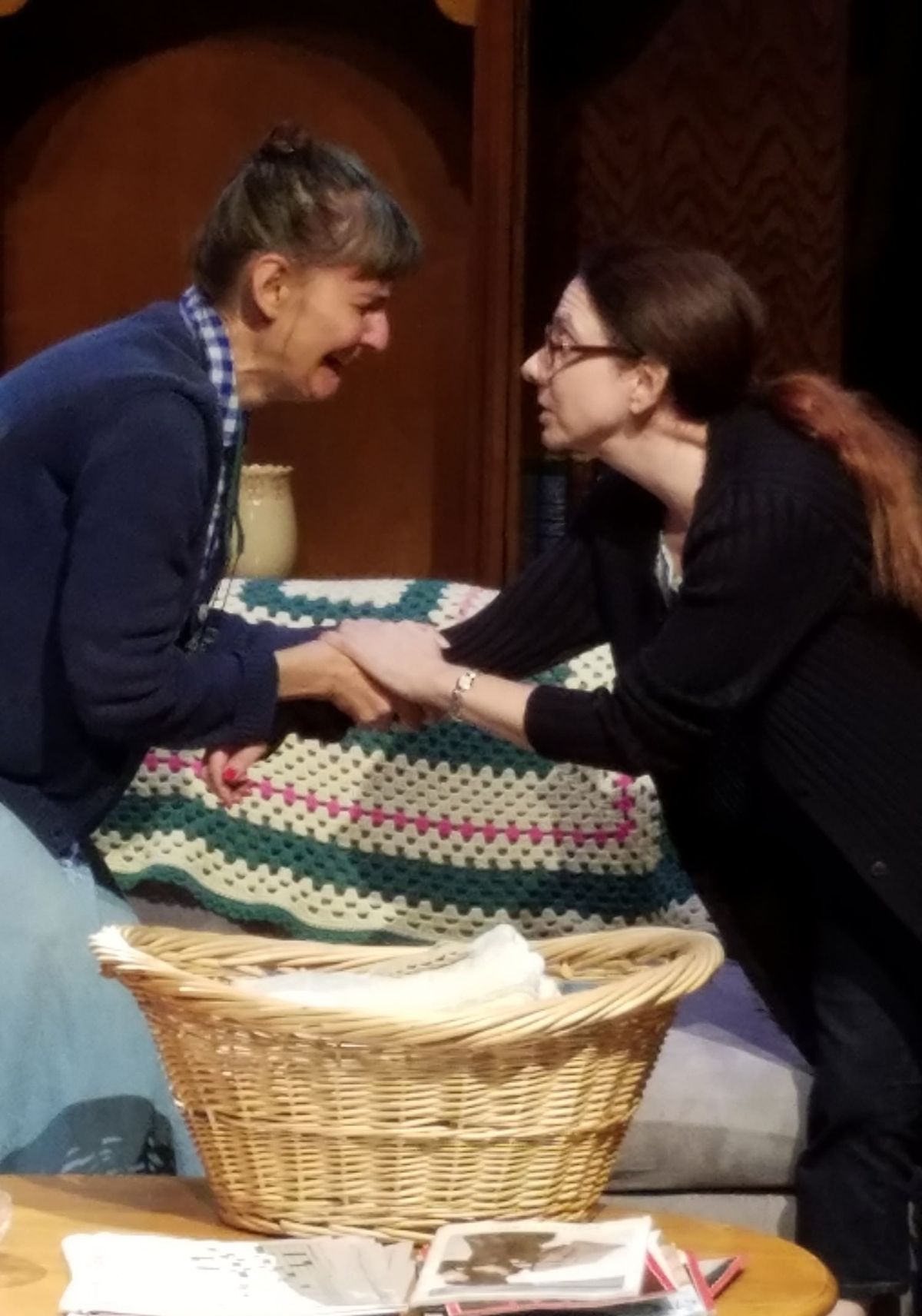 Thelma Cates (Susan Blair) pleads with Jessie (Allison Deratzian) to stay with her a little while longer. 