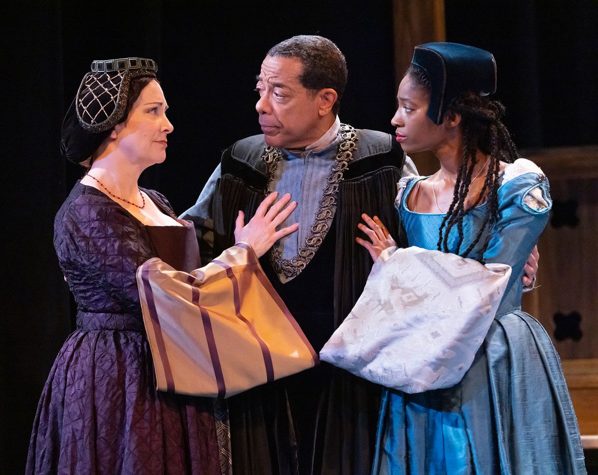 Mary Elizabeth Scallen, Frank X, and Morgan Charéce Hall in Lantern Theater Company's production of A MAN FOR ALL SEASONS. Photo by Mark Garvin. Mary Elizabeth Scallen, Frank X, and Morgan Charéce Hall in Lantern Theater Company's production of A MAN FOR ALL SEASONS. Photo by Mark Garvin.