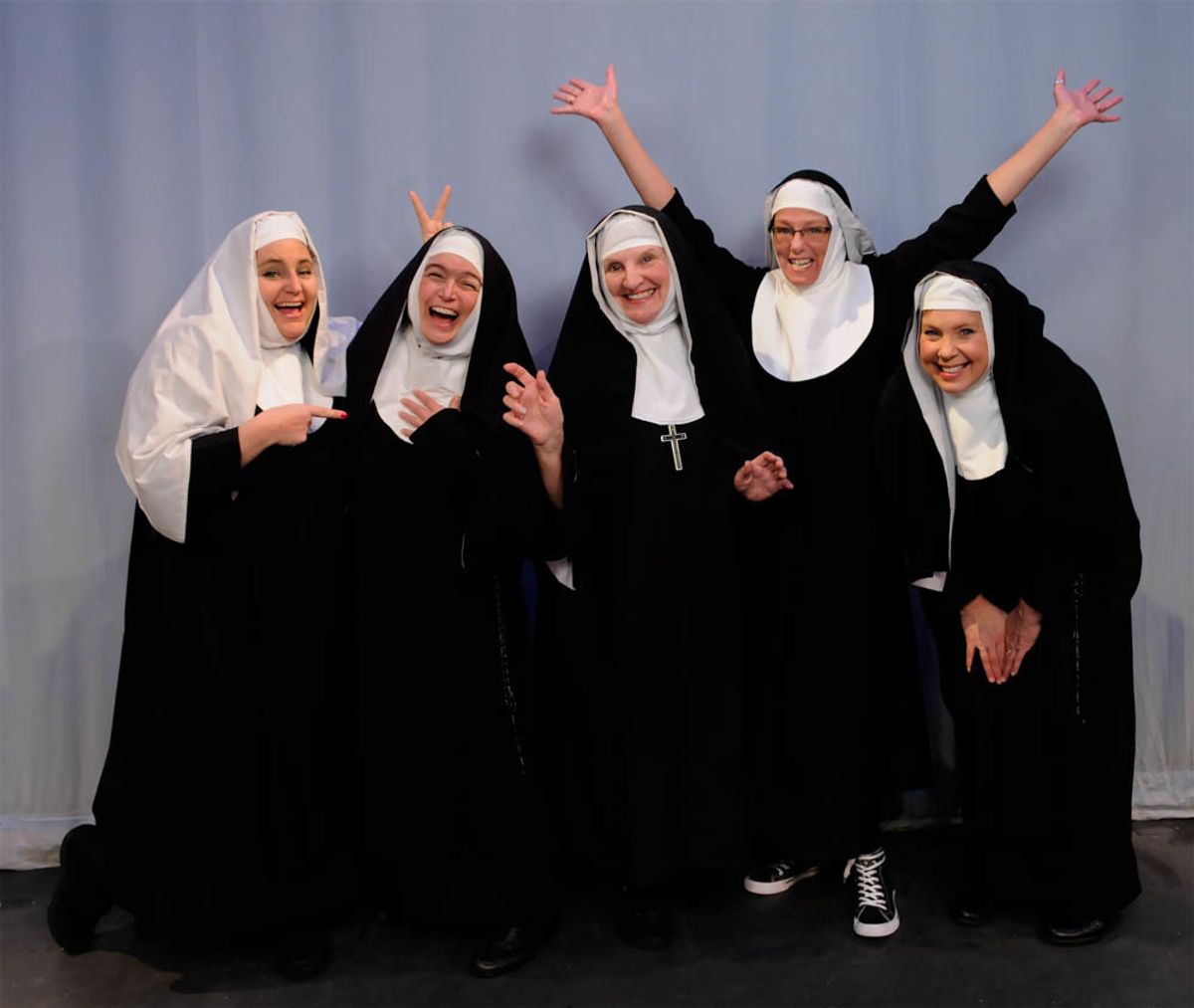 l-r:  Donna Zurro Gorham, Karen Gail Kessler, Cathy Fox, Maria Day and Jeanne Sullivan Evans in "Nunsense II: The Second Coming".  photo credit:  Robert Emerson