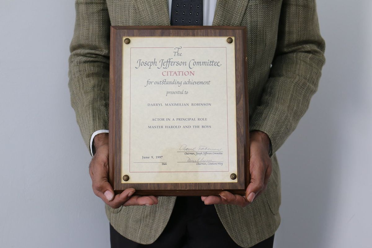 Full Frontal Jeff: 2017 Photo of 1997 Joseph Jefferson Citation Award for Outstanding Actor In A Play Presented To Darryl Maximilian Robinson for Master Harold And The Boys by Jessie L. Watt.