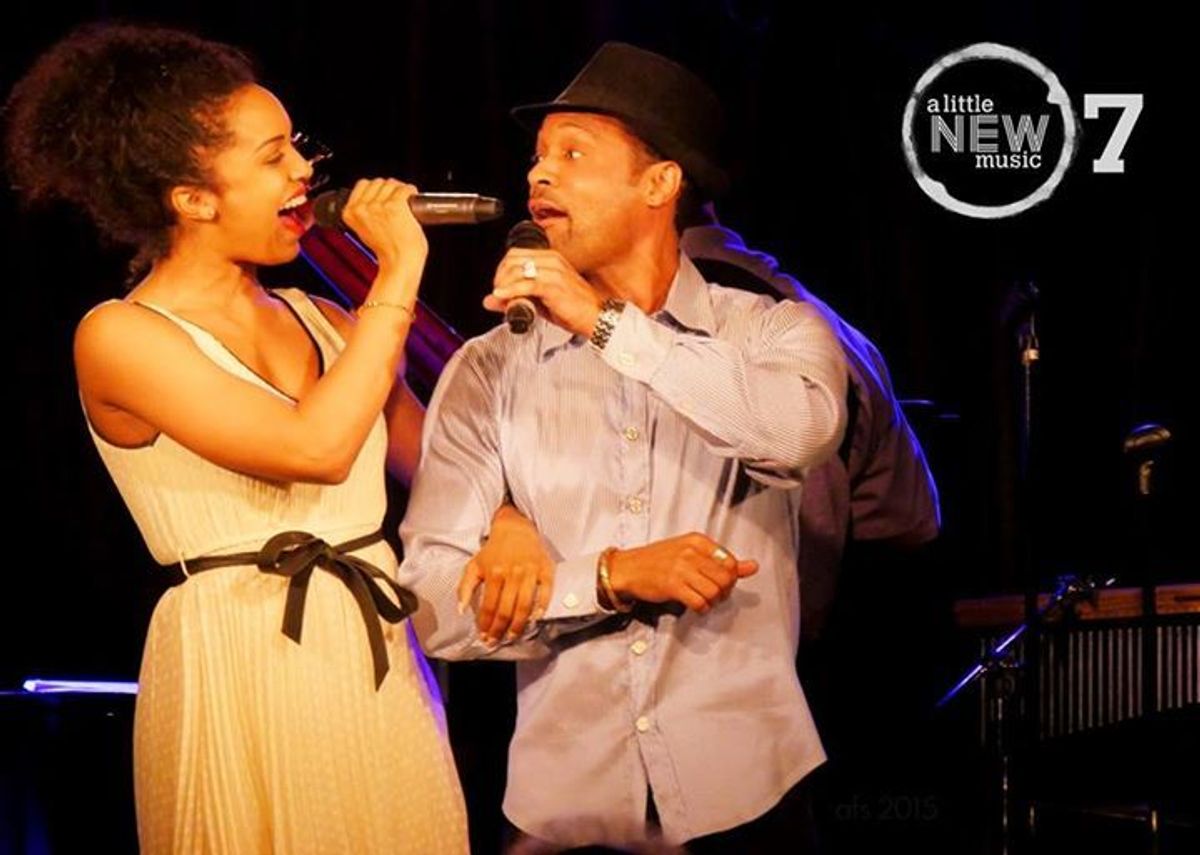 Cast members Stu James and Jade Johnson of Recorded In Hollywood The Musical performing live on stage at Rockwell Stages in Los Angeles, CA, 