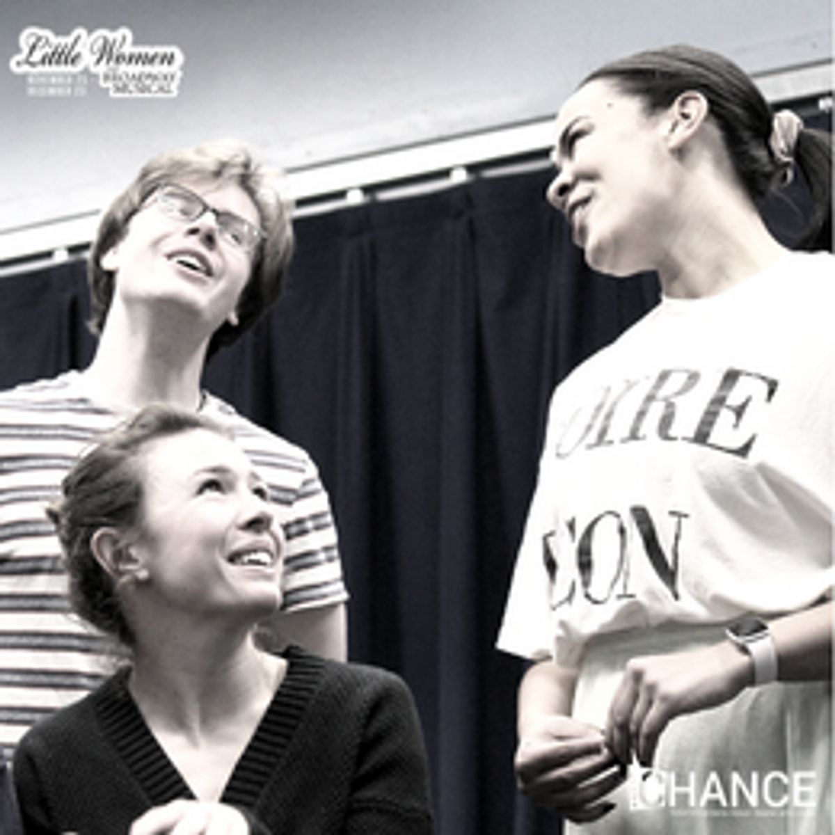 Christopher Diem, Emily Abeles, and Katherine Chatman  in rehearsal for "Little Women - The Broadway Musical" running November 25 - December 23, 2022 at the Chance Theater Bette Aitken theater arts Center, Anaheim, CA.