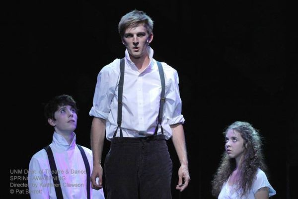 Cory Meehan as Moritz, Stafford Douglas as Melchior, and Andee Schray as Wendla, Spring Awakening at the University of New Mexico, photo by Pat Berrett 4
