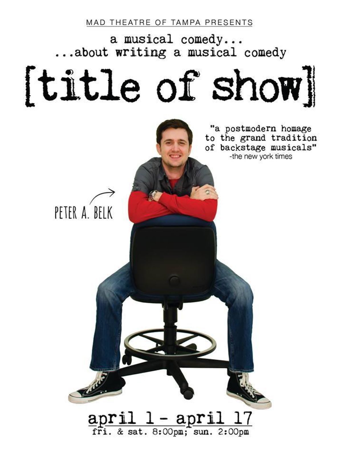 Peter A. Belk as Jeff from mad Theatre of Tampa's [title of show]