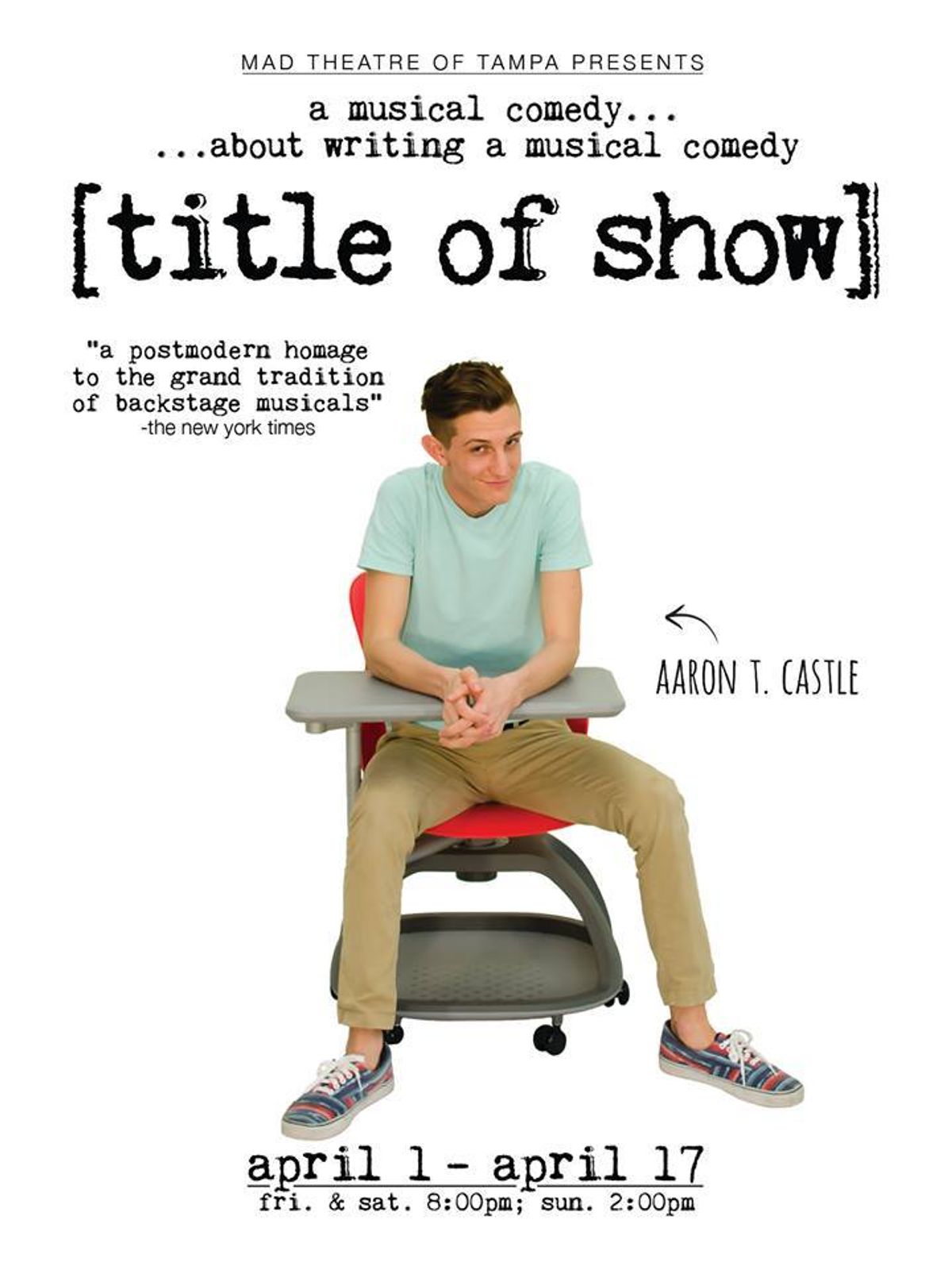 Aaron T. Castle as Hunter from mad Theatre of Tampa's [title of show]
