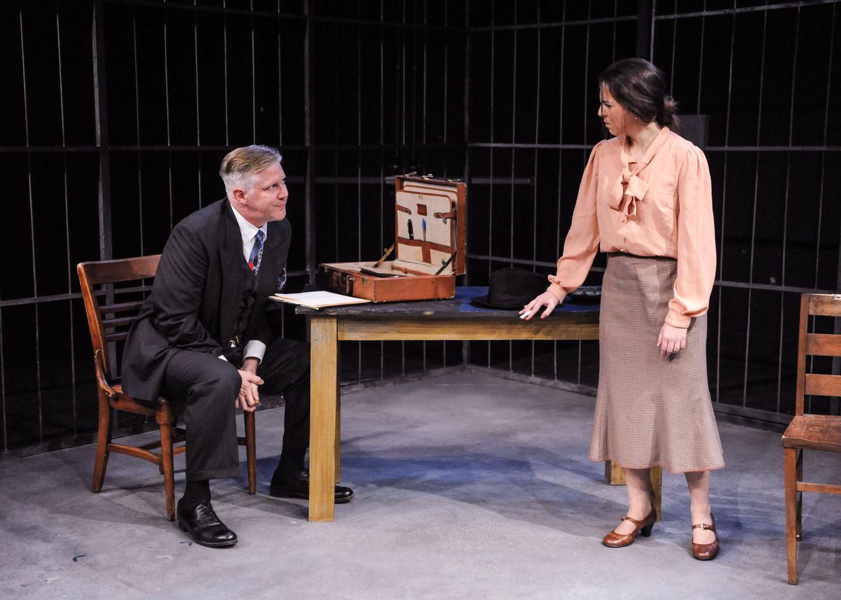 Erich Landau (Karl Kenzler) and Hannah Stern (Giuliana Carr) in Mrs.Stern Wanders the Prussian State Library photo by Kate Albright Montclair Local