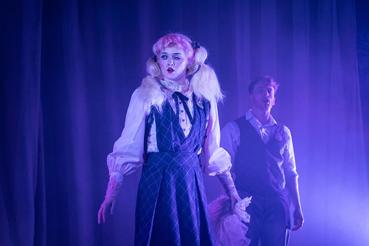 (l to r) Ashlyn Maddox (Jane Doe) and Eli Mayer (Mischa Bachinski) in Ride the Cyclone running January 13 through February 19 at Arena Stage at the Mead Center for American Theater. Photo by Margot Schulman.
