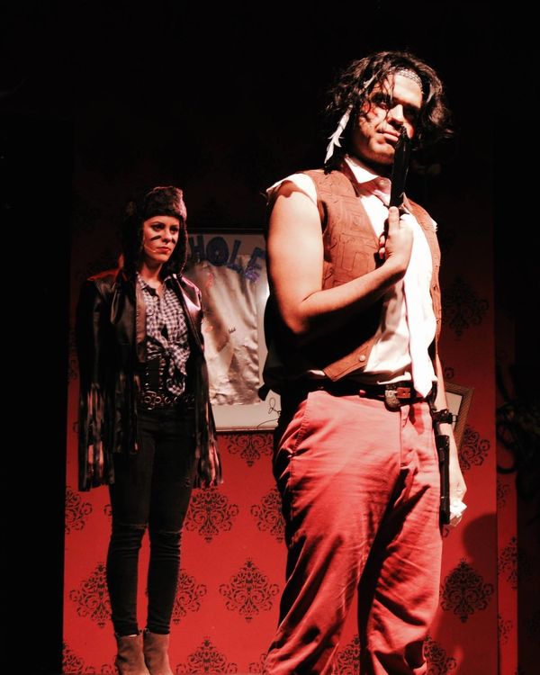 Michael Mena and Erica Mendez in the 2015 Outre Theatre Company Production of "Bloody Bloody Andrew Jackson" Directed by Skye Whitcomb. http://on.fb.me/1A8zPa5
Photo by Geoffrey Short. #OutreBBAJ  19