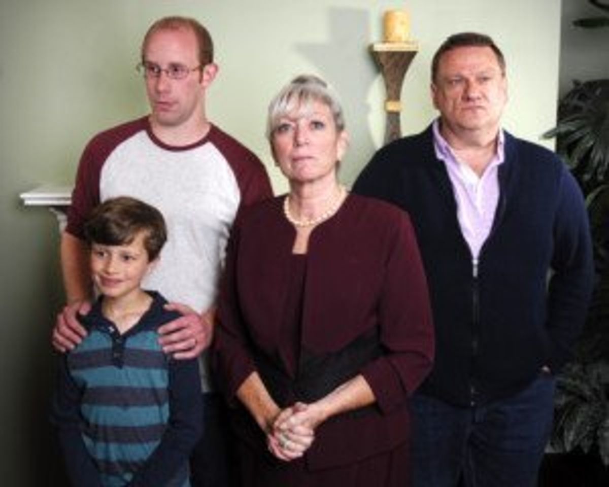 The Terrence McNally drama "Mothers and Sons" runs at the Barn Theatre in Montville, with performances on weekends from Sept. 8 - 30, 2017.  Pictured (clockwise from center):  Jodi Freeman Maloy (as Katharine Gerard), Liam Sheffield (as Bud Ogden-Porter), Scott Baird (as Will) and Greg Allen (as Cal Porter). [Photograph by Tom Schopper]