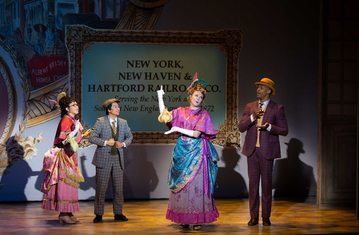 Sarah “SG” Garcia, Rhys Daly, Jessica Skerritt, and Markcus Blair in Hello, Dolly! at Village Theatre. Photo by Angela Sterling (2023). Sarah “SG” Garcia, Rhys Daly, Jessica Skerritt, and Markcus Blair in Hello, Dolly! at Village Theatre. Photo by Angela Sterling (2023).