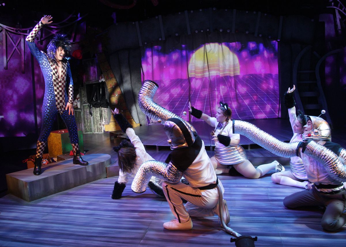 Jaylen Baham as Ricky Potts, Em Flosi, Jared Machado, Rose Pell, Haley Wolff, and Wyatt Hatfield in Chance Theater's California premiere production of "Ride the Cyclone." Playing January 27 - February 26, 2023 at Bette Aitken theater arts Center on the Cripe Stage. Music, Book, and Lyrics by Jacob Richmond & Brooke Maxwell; Directed by Jocelyn A. Brown; Music Direction by Lex Leigh; Choreographed by Miguel Cardenas. Photo by Doug Catiller, True Image studio Jaylen Baham as Ricky Potts, Em Flosi, Jared Machado, Rose Pell, Haley Wolff, and Wyatt Hatfield in Chance Theater's California premiere production of "Ride the Cyclone." Playing January 27 - February 26, 2023 at Bette Aitken theater arts Center on the Cripe Stage. Music, Book, and Lyrics by Jacob Richmond & Brooke Maxwell; Directed by Jocelyn A. Brown; Music Direction by Lex Leigh; Choreographed by Miguel Cardenas. Photo by Doug Catiller, True Image studio