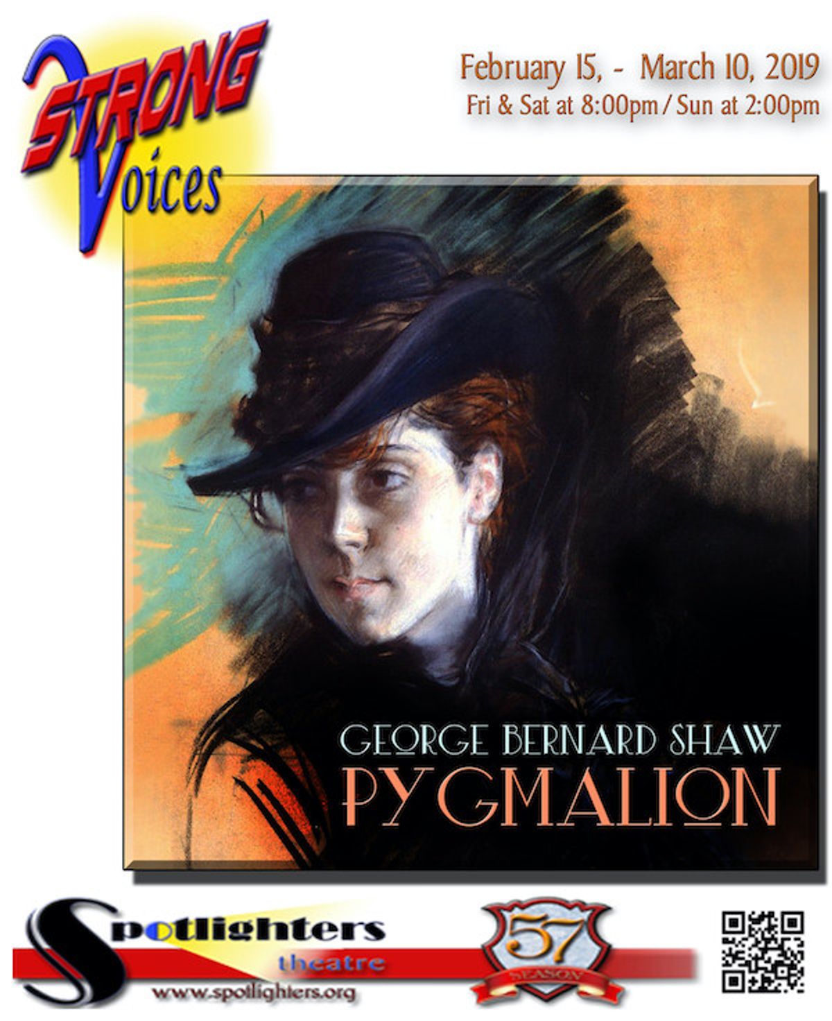 PYGMALION at Spotlighters Theatre (Feb 15 - Mar 10, 2019)        www.spotlighters.org/pgymalion        