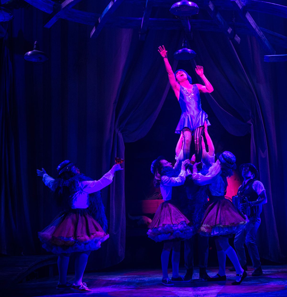 (top) Nick Martinez (Noel Gruber) with (l to r) Gabrielle Dominique (Constance Blackwood), Shinah Hey (Ocean O’Connell Rosenberg), Ashlyn Maddox (Jane Doe), and Matthew Boyd Snyder (Ricky Potts) in Ride the Cyclone running January 13 through February 19 at Arena Stage at the Mead Center for American Theater. Photo by Margot Schulman.
(top) Nick Martinez (Noel Gruber) with (l to r) Gabrielle Dominique (Constance Blackwood), Shinah Hey (Ocean O’Connell Rosenberg), Ashlyn Maddox (Jane Doe), and Matthew Boyd Snyder (Ricky Potts) in Ride the Cyclone running January 13 through February 19 at Arena Stage at the Mead Center for American Theater. Photo by Margot Schulman.