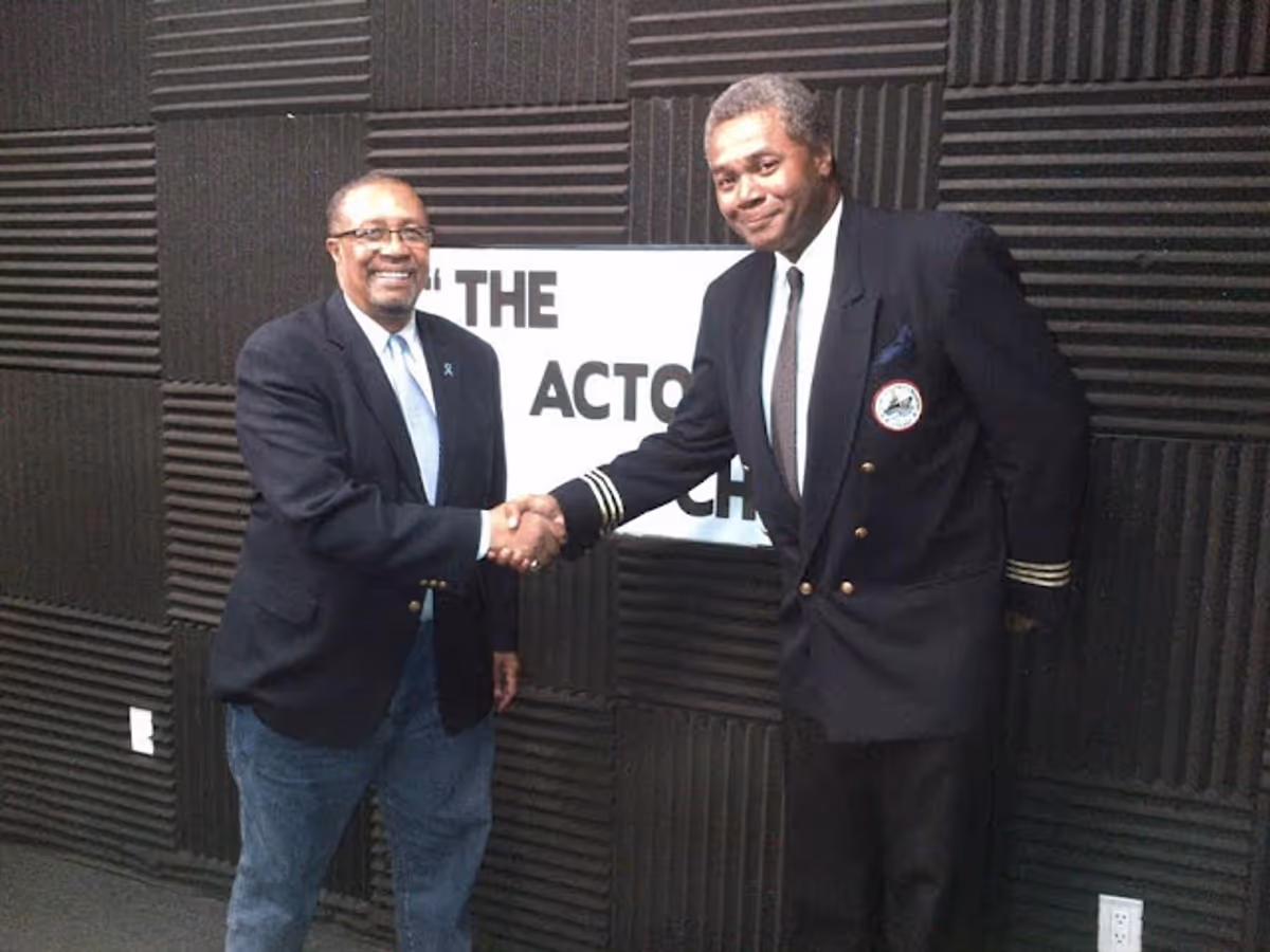 THE END OF THE FIRST OF FOUR VISITS!: Producer, Director, Writer and Host Ron Brewington thanks Excaliber Shakespeare Company of Chicago and Excaliber Shakespeare Company Los Angeles Archival Project Founder Darryl Maximilian Robinson for his appearance as A Guest Actor on the September 19, 2016 Edition of "The Actor's Choice." Photo by Laron "LP" Daviston. THE END OF THE FIRST OF FOUR VISITS!: Producer, Director, Writer and Host Ron Brewington thanks Excaliber Shakespeare Company of Chicago and Excaliber Shakespeare Company Los Angeles Archival Project Founder Darryl Maximilian Robinson for his appearance as A Guest Actor on the September 19, 2016 Edition of "The Actor's Choice." Photo by Laron "LP" Daviston.