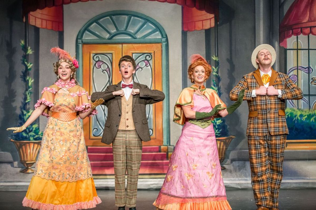"Elegance" - Georgia Harrington as Minnie Fay, James Howell as Barnaby Tucker, Stephanie Zeh as Irene Molloy, and Wesley Traver as Cornelius Hackl "Elegance" - Georgia Harrington as Minnie Fay, James Howell as Barnaby Tucker, Stephanie Zeh as Irene Molloy, and Wesley Traver as Cornelius Hackl