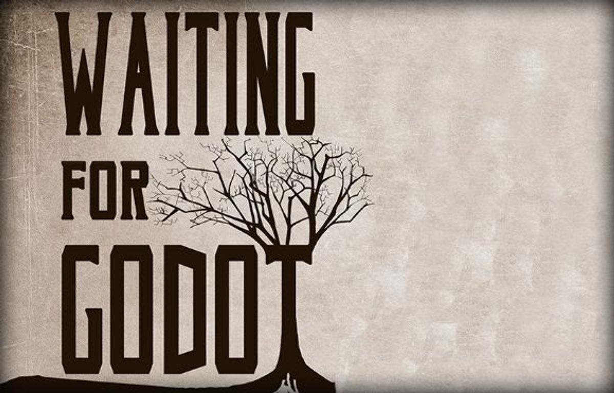 A STRIKING SHOW POSTER FOR "GODOT"!: Here is a classic show card representative of Samuel Beckett's "Waiting For Godot". A STRIKING SHOW POSTER FOR "GODOT"!: Here is a classic show card representative of Samuel Beckett's "Waiting For Godot".