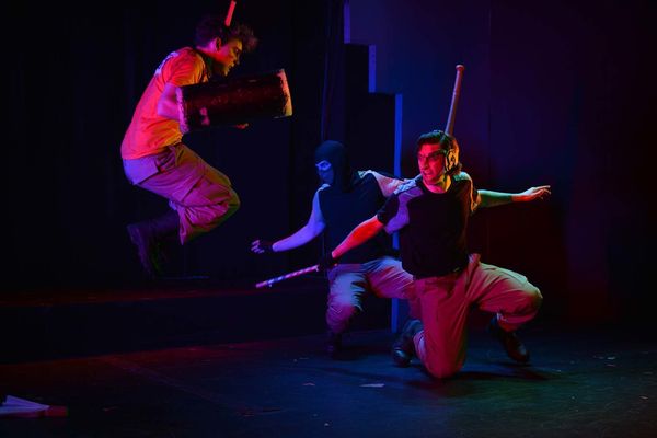 Pikachu (Jay Cobian) and Commander Shepard (John Rearick) face off for the title of player one! In The Video Games (by: Jared Tyrel Pixler and David Evan Stolworthy) now playing off-Broadway. Tickets and info at thevideogamesplay.com 1
