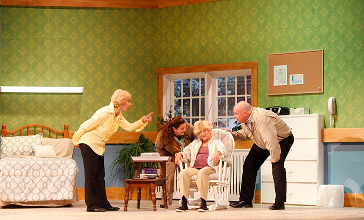 The cast of Ripcord from left to right:  Benjamin (Robert Conrad), Zombie Butler (Taylor Kruse), Woman in White (Emily Cates), Marilyn (Marie Alfredine Paulin Cormier), Abby (Birdie Newman Katz), Derek (Paul Herard), Clown / Lewis (Joshua Veilleux), Colleen (Beth Lambert), Scotty (Johnny Buys)