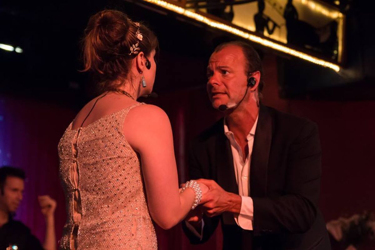 Cassie Nadeau (Olga) and Ron Barba (Dante) in TRUFFLES: Mystery at Swing 46, Restaurant Row, NYC. Cassie Nadeau (Olga) and Ron Barba (Dante) in TRUFFLES: Mystery at Swing 46, Restaurant Row, NYC.