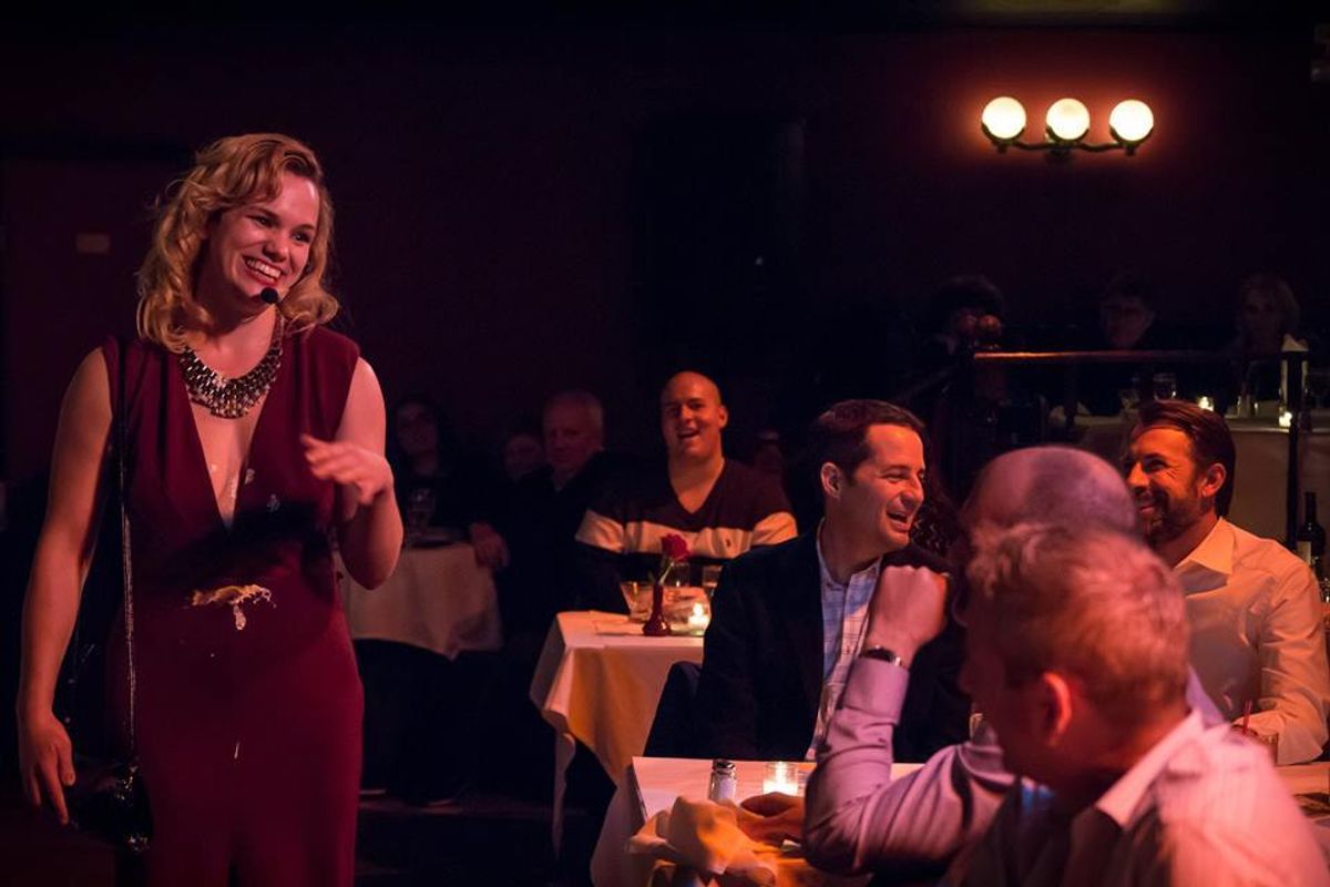Victoria Bost (Beatrice) in TRUFFLES: Mystery at Swing 46, Restaurant Row, NYC. Victoria Bost (Beatrice) in TRUFFLES: Mystery at Swing 46, Restaurant Row, NYC.