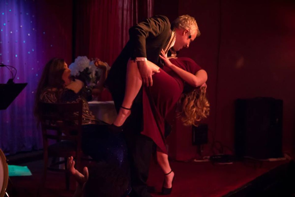 Victoria Bost (Beatrice) and Adam P. Murphy (Dante) in TRUFFLES: Mystery at Swing 46, Restaurant Row, NYC. Victoria Bost (Beatrice) and Adam P. Murphy (Dante) in TRUFFLES: Mystery at Swing 46, Restaurant Row, NYC.