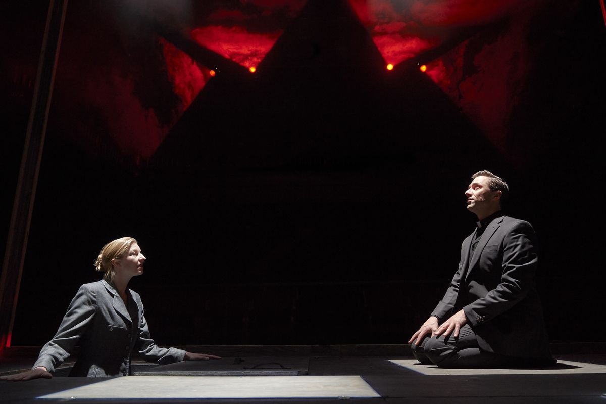 Photo of Maev Beaty and Cyrus Lane in The De Chardin Project. Photo by Michael Cooper.