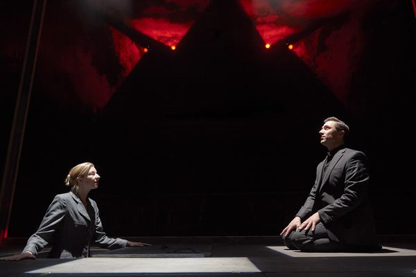 Photo of Maev Beaty and Cyrus Lane in The De Chardin Project. Photo by Michael Cooper. 1