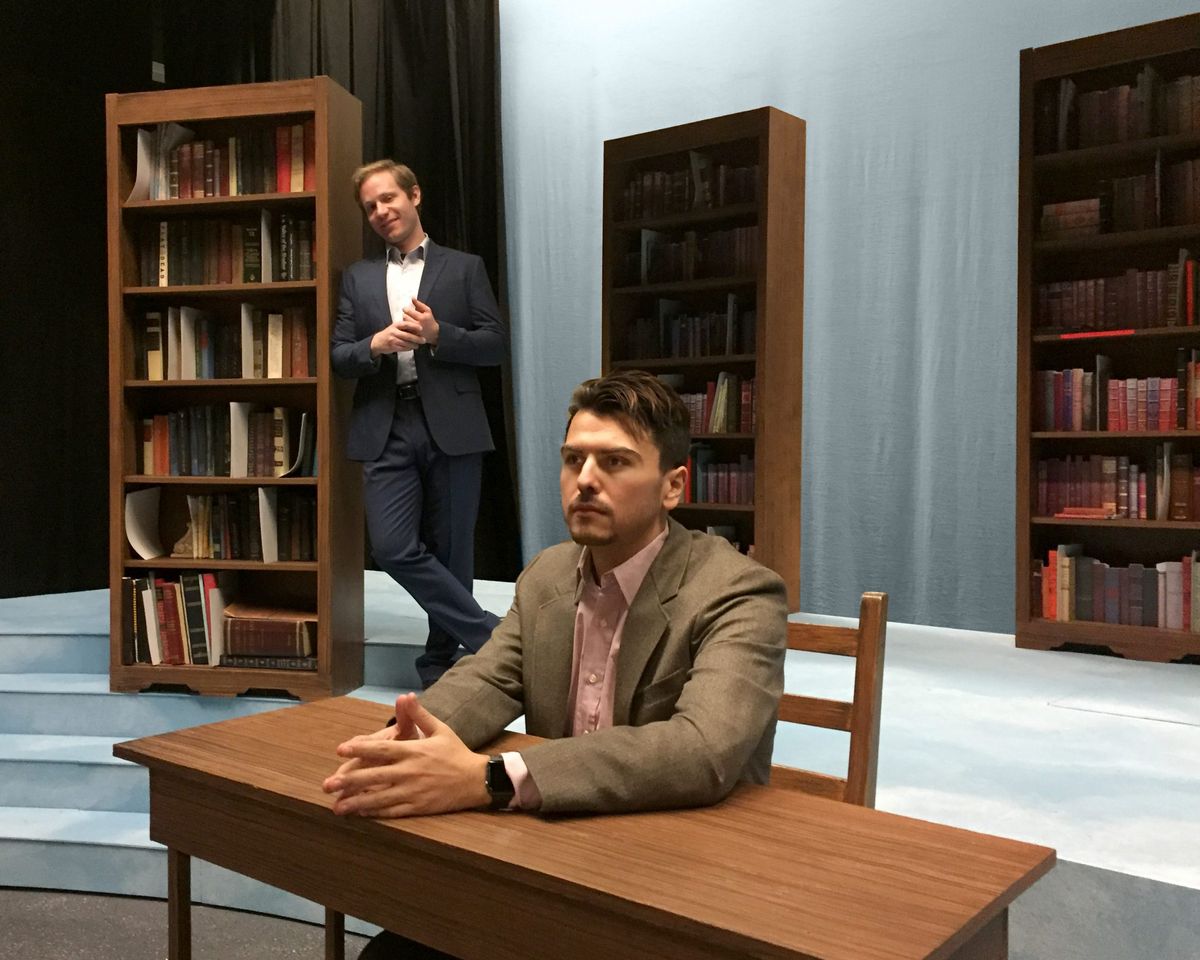 Andrew Wade and Alec Cameron Lugo in rehearsal for "The Story of My Life" at Broadway Rose Theatre Company. Streaming February 5 - 28, 2021.