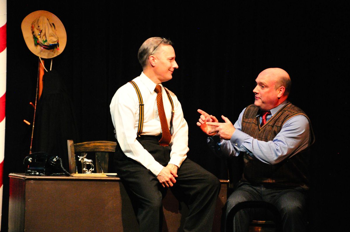 Miracle on 34th Street, the Play at Lakewood Theatre Company Nov. 7 - Dec. 14, 2025.  Web: www.lakewood-center.org  Pictured (left to right): Mark Schwahn and Tom Mounsey.