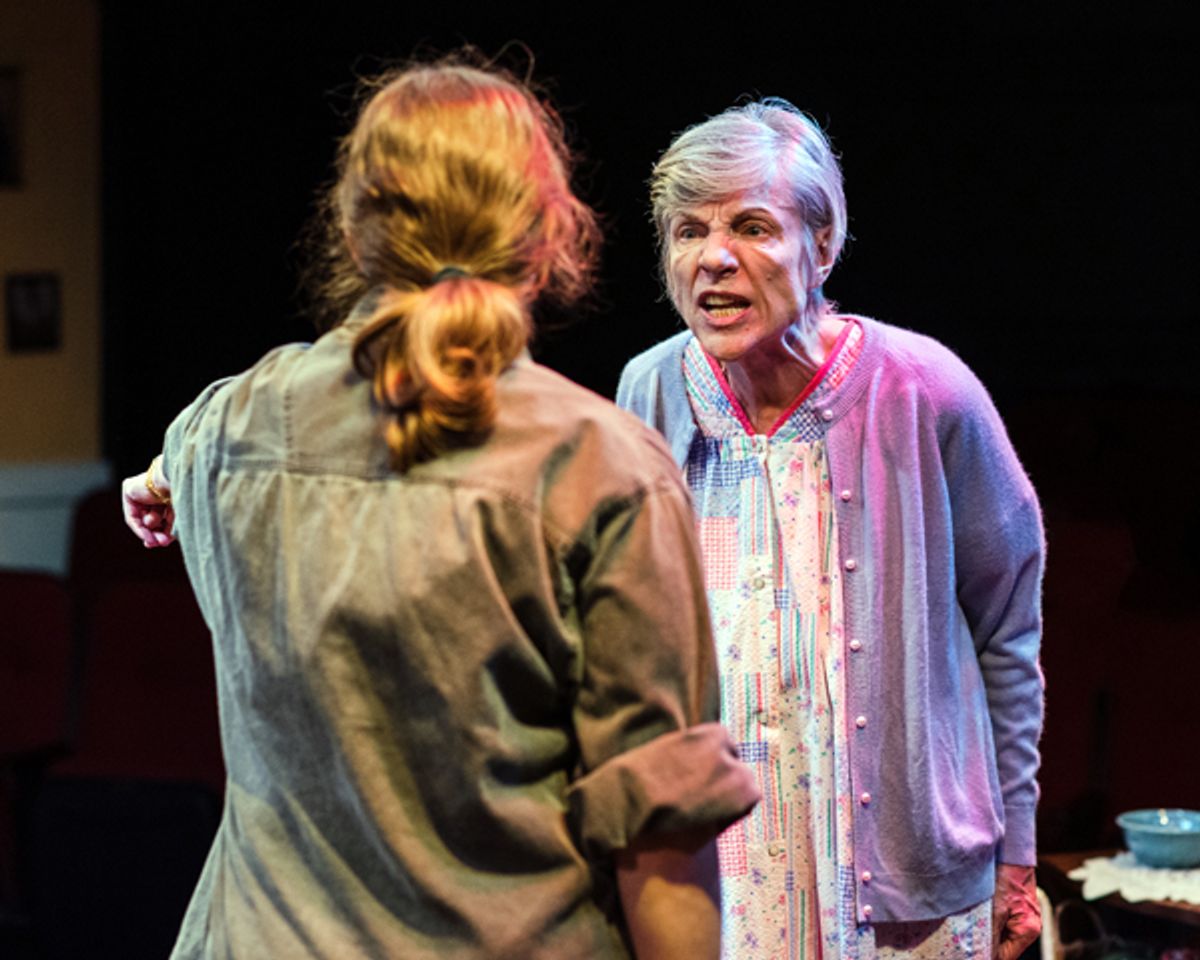 'night, Mother by Marsha Norman at Spotlighters Theatre, directed by Suzanne Beal.
Valerie Lash as Thelma (Mama) and Erin Klarner as Jesse
Set Design/Scenic Art at Alan Zemla
Costumes by Rachel Smith
Properties by Melissa Banister
Lighting by Fuzz Roark
Stage Managed by Thom Buckley
