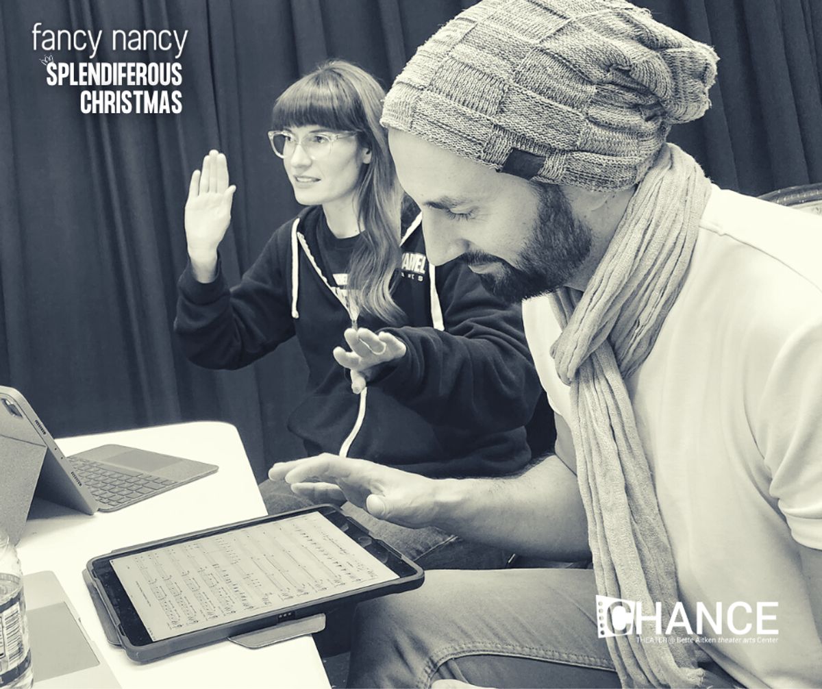 Laura Hathaway and Stefan Miller during the first read through of "Fancy Nancy Splendiferous Christmas," running December 9 - 23, 2022 on the Fyda-Mar Stage at chance Theater Bette Aitken theater arts Center in Anaheim, CA. Laura Hathaway and Stefan Miller during the first read through of "Fancy Nancy Splendiferous Christmas," running December 9 - 23, 2022 on the Fyda-Mar Stage at chance Theater Bette Aitken theater arts Center in Anaheim, CA.