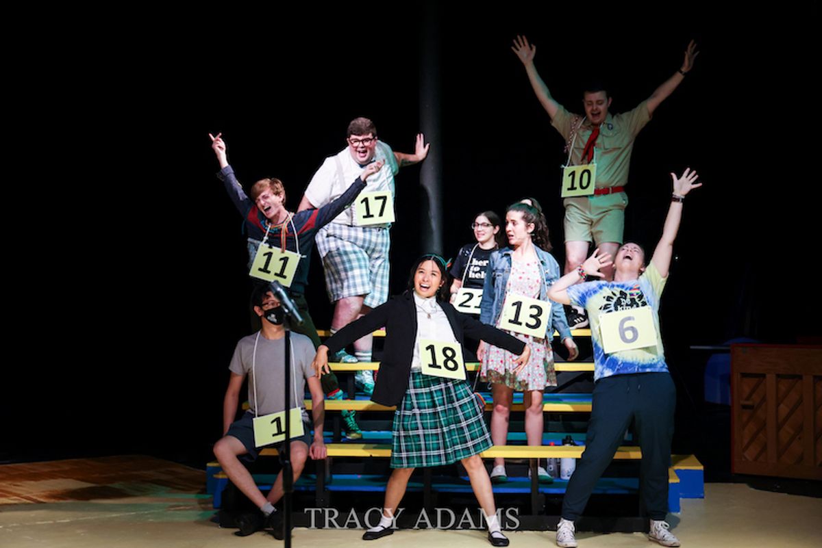 The cast of THE 25TH ANNUAL PUTNAM COUNTY SPELLING BEE produced by Three Brothers Theatre in Waukegan, Illinois, running September 2 – 24, 2022. For tickets, visit ThreeBrothersTheatre.com. Photo by Tracy Adams.