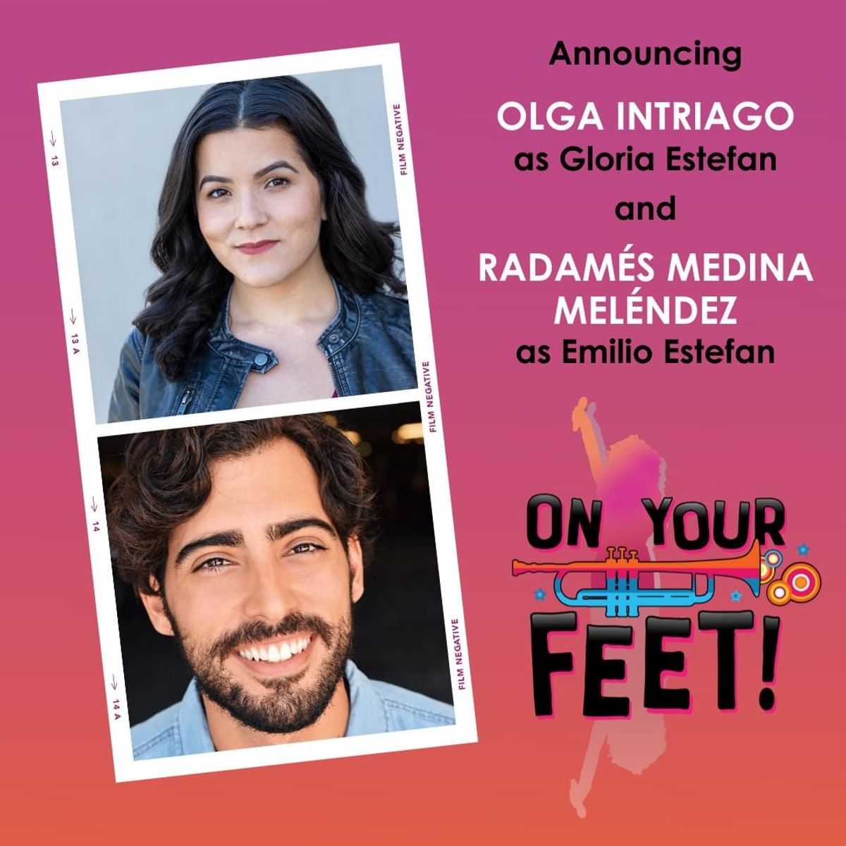 We couldn't keep it a secret any longer! We are thrilled to announce our Gloria and Emilio for the upcoming production of ON YOUR FEET!: Olga Intriago and Radamés Medina Meléndez! Olga and Radamés will portray the iconic couple and their rise from Miami fame to international stardom.