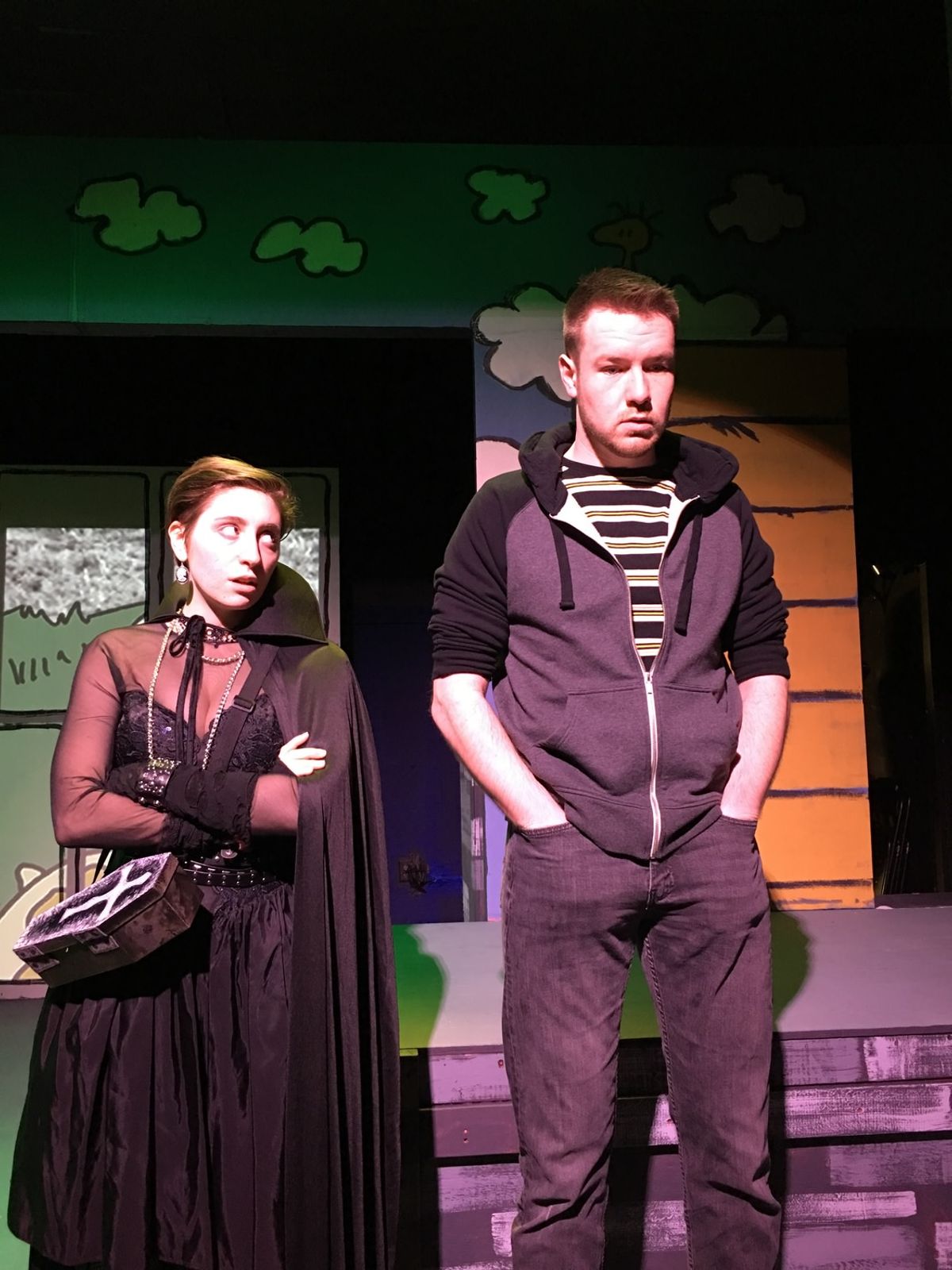Madi White (as CB's Sister) and Max Wilson (as CB) from the production DOG SEES GOD at Roxy's Downtown, Wichita, KS.