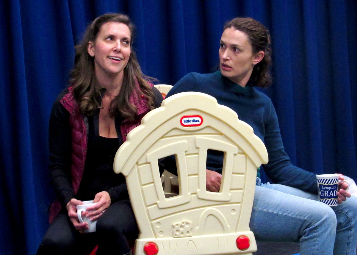 Aubrey Saverino and Amanda Zarr during rehearsal for "Cry It Out" by Molly Smith Metzler. The OC premier of this witty and warm comedy will run at Chance Theater @ Better Aitken theater arts Center for April 1 - May 1, 2022. Aubrey Saverino and Amanda Zarr during rehearsal for "Cry It Out" by Molly Smith Metzler. The OC premier of this witty and warm comedy will run at Chance Theater @ Better Aitken theater arts Center for April 1 - May 1, 2022.