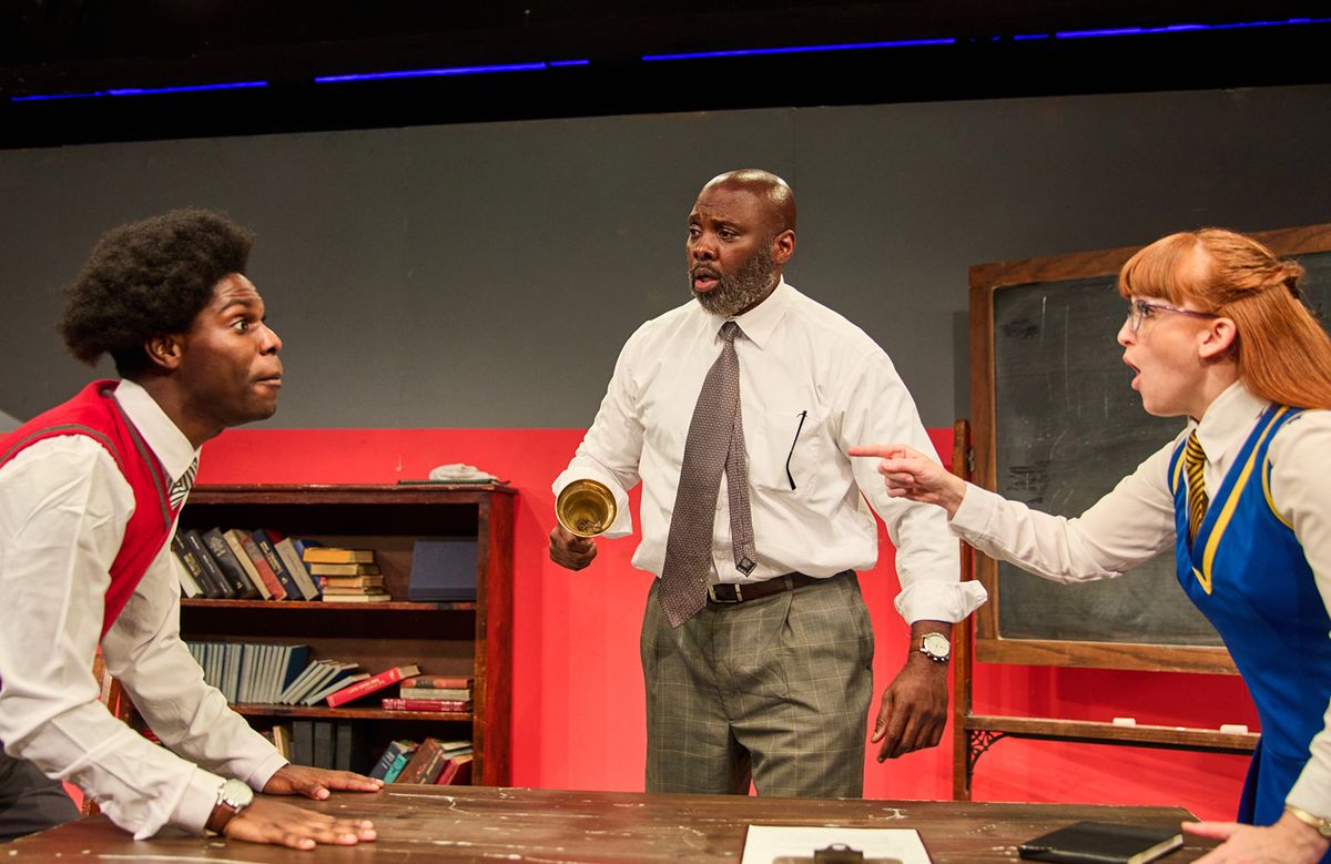 The cast of MY CHILDREN! MY AFRICA! L to R: Jordan Brown as Thami, DeJeanette Horne as Mr. M and Libby Barnard as Isabel. Photo by DJ Corey Photography. The cast of MY CHILDREN! MY AFRICA! L to R: Jordan Brown as Thami, DeJeanette Horne as Mr. M and Libby Barnard as Isabel. Photo by DJ Corey Photography.