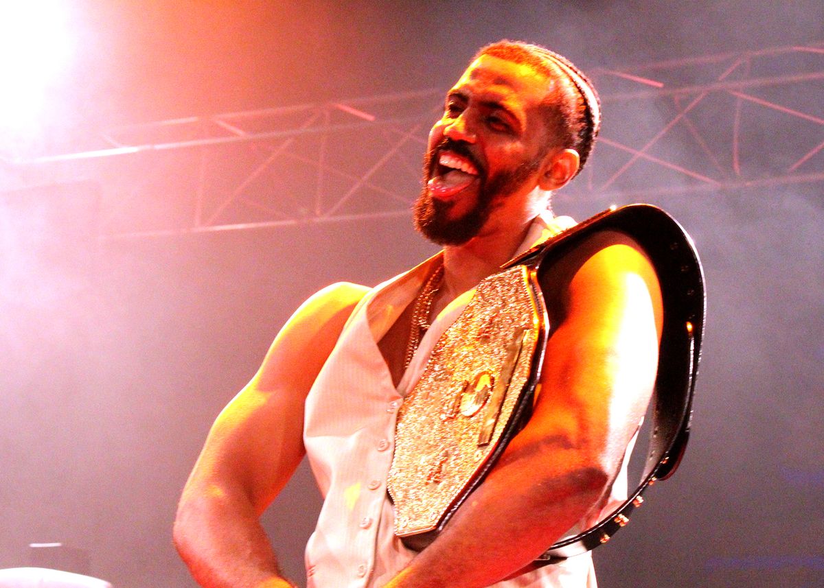 Londale Theus Jr. in Chance Theater's OC premier of "The Elaborate Entrance of Chad Deity." Playing September 23 - October 23, 2022 at Bette Aitken theater arts Center on the Cripe Stage. Written by Kristoffer Diaz, Directed by Jeremy Aluma, Fight Direction by Martin Noyes. Photo by Camryn Long