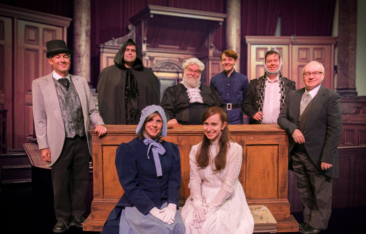 Our wonderful cast: (L-R, standing) Michael Gilbert as Scrooge, Pat Rounds as Fred/Christmas Future, Tom Bessellieu as The Judge, Sean Robbins as Mr. Connelly, the bailiff, Marc Suznovich as Marley/Bob Cratchit and Chris Arena as Solomon Rothschild! (L-R, seated) Laura Dalston as Mrs. Cratchit,/Sara Wainwright,/Mrs. Dilber/Translator and Angela Robb as Fan/Belle/Christmas Past. http://www.kelseytheatre.org for tickets!
Photo Credit: John Maurer Our wonderful cast: (L-R, standing) Michael Gilbert as Scrooge, Pat Rounds as Fred/Christmas Future, Tom Bessellieu as The Judge, Sean Robbins as Mr. Connelly, the bailiff, Marc Suznovich as Marley/Bob Cratchit and Chris Arena as Solomon Rothschild! (L-R, seated) Laura Dalston as Mrs. Cratchit,/Sara Wainwright,/Mrs. Dilber/Translator and Angela Robb as Fan/Belle/Christmas Past. http://www.kelseytheatre.org for tickets!
Photo Credit: John Maurer