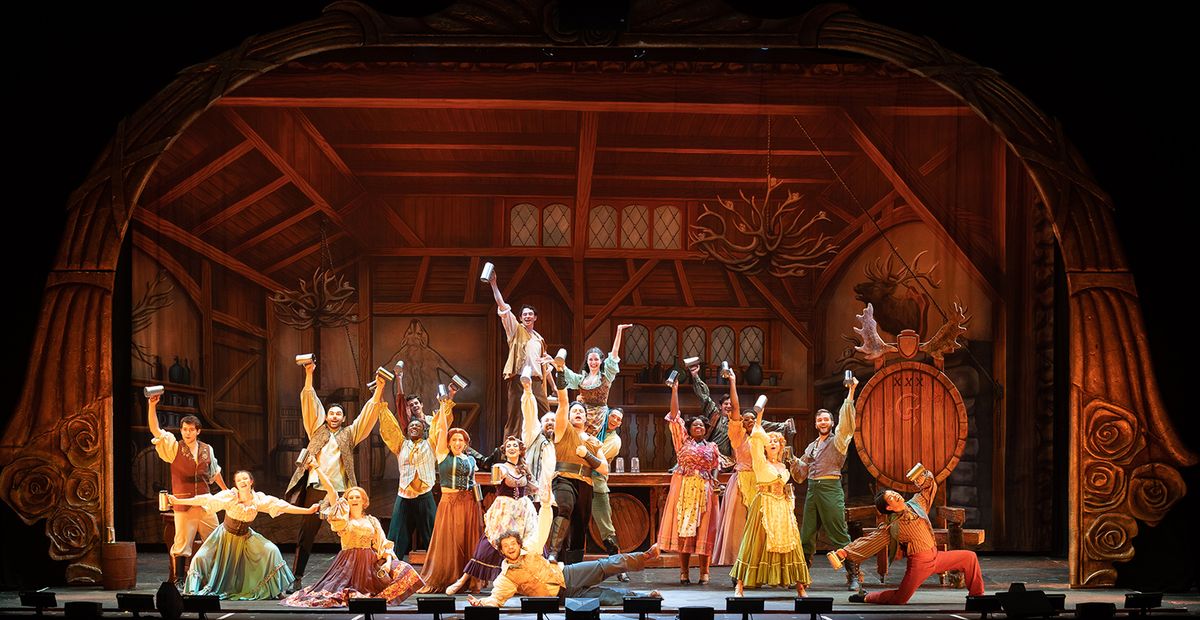 Jordan Goodsell (Gaston) and Malcolm Durning (LeFou) and the company of Beauty and the Beast Jordan Goodsell (Gaston) and Malcolm Durning (LeFou) and the company of Beauty and the Beast