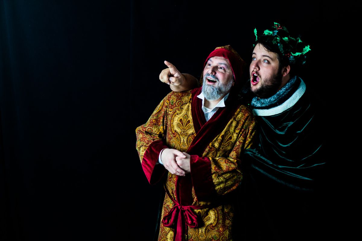 Darrell Meek as Scrooge and Scott Bagwill as The Ghost of Christmas Present. Photo courtesy of Lauren Cibene Darrell Meek as Scrooge and Scott Bagwill as The Ghost of Christmas Present. Photo courtesy of Lauren Cibene