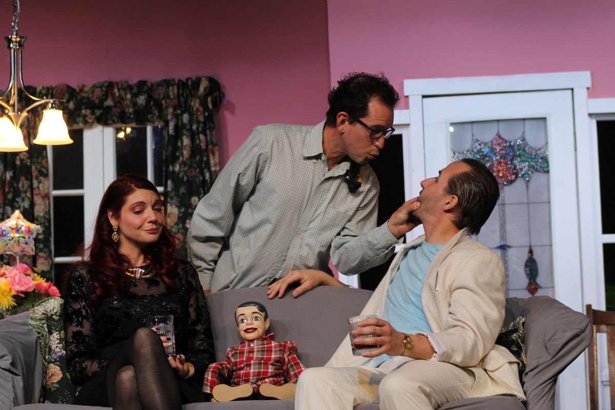Horace (center on couch) gets into the middle of things with former lovers Jennifer (Brooke Bartell Goergen) and Wayne (Anthony Wizner) as Charlie (Marc Ruffino) makes a point. Horace (center on couch) gets into the middle of things with former lovers Jennifer (Brooke Bartell Goergen) and Wayne (Anthony Wizner) as Charlie (Marc Ruffino) makes a point.