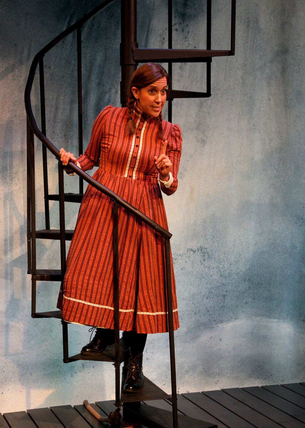 Aubrey Saverino as Abigail Burgess in the world premiere of "Matinicus: The Story of Abigail Burgess" playing May 5 - June 4, 2023 at Bette Aitken theater arts Center on the Fyda-Mar stage at Chance Theater. Written by Jenny Connell Davis; Directed by Katie Chidester. Photo by Doug Catiller.