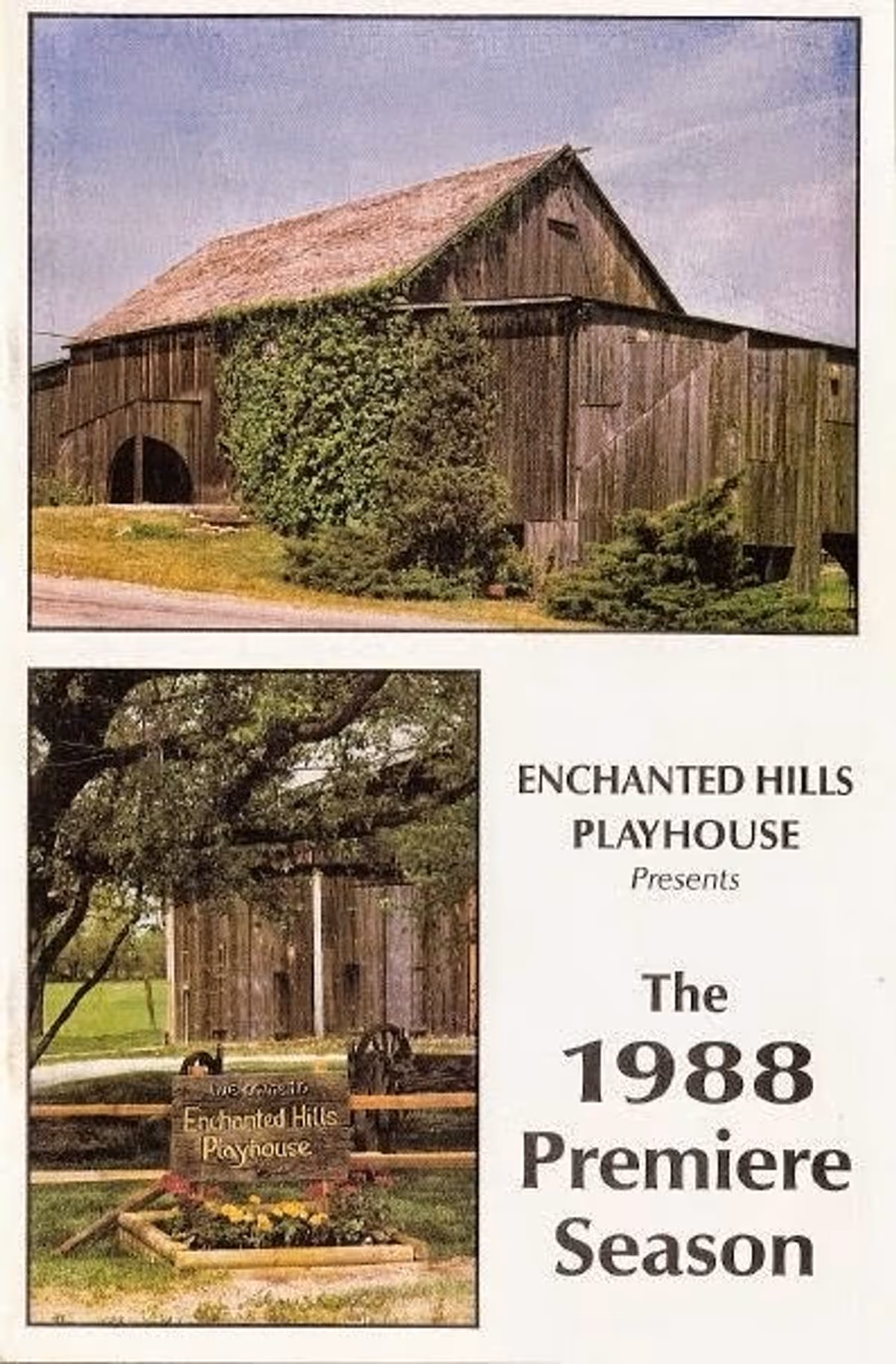 A 1980S EHP SEASON POSTER!: Here is a 1988 show card poster featuring the grounds of The Enchanted Hills Playhouse of Syracuse, Indiana. A 1980S EHP SEASON POSTER!: Here is a 1988 show card poster featuring the grounds of The Enchanted Hills Playhouse of Syracuse, Indiana.
