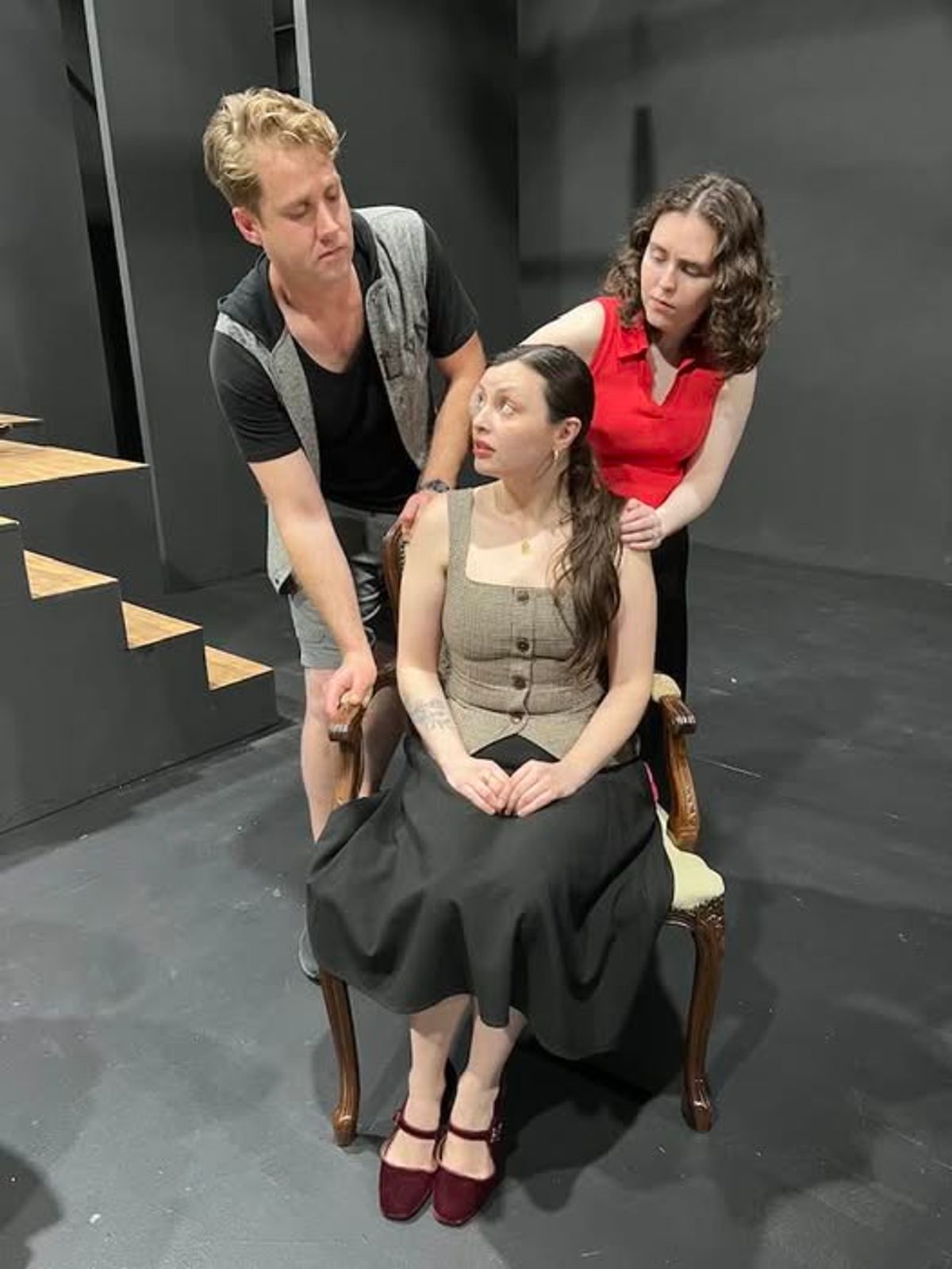 VIOLET SHARP is heading to tech rehearsals soon! Here, Charles and Anne Lindbergh speak with Violet after their son disappears. Pictured L-R: Craig Musser, Tristan O   Hara, and Gabrielle Baker direct