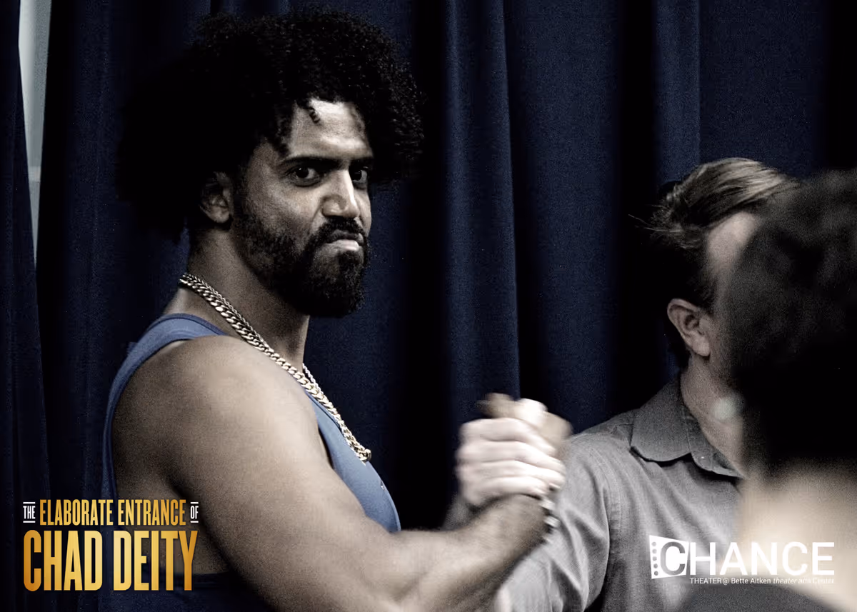 Londale Theus Jr. as Chad Deity in rehearsals for the OC premier of Kristoffer Diaz's Pulitzer Prize Finalist play, "The Elaborate Entrance of Chad Deity." Directed by Jeremy Aluma, this high-octane comedy-drama will play September 23 - October 23, 2022 at Chance Theater in Anaheim, CA. 