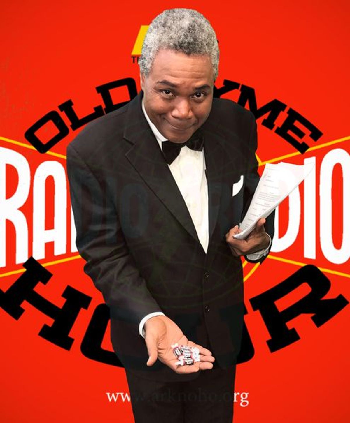 THE SPONSOR OF "THE DICK TRACY RADIO SHOW" IS TOOTSIE ROLLS!: Veteran stage actor and play directed Darryl Maximilian Robinson starred as The Announcer in the March 11, 2020 preview performance of The Ark Theatre of North Hollywood, California's Olde Tyme Radio Hour staging of "The Dick Tracy Radio Show."