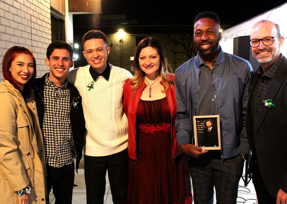 The cast and their director - Angie Chavez, Jared Machado, Jaylen Baham, Jocelyn A. Brown, Tym Brown, and Matthew McCray - on Opening Night of "Next to Normal," playing January 28 - February 27, 2022 at Chance Theater in Anaheim, CA. 